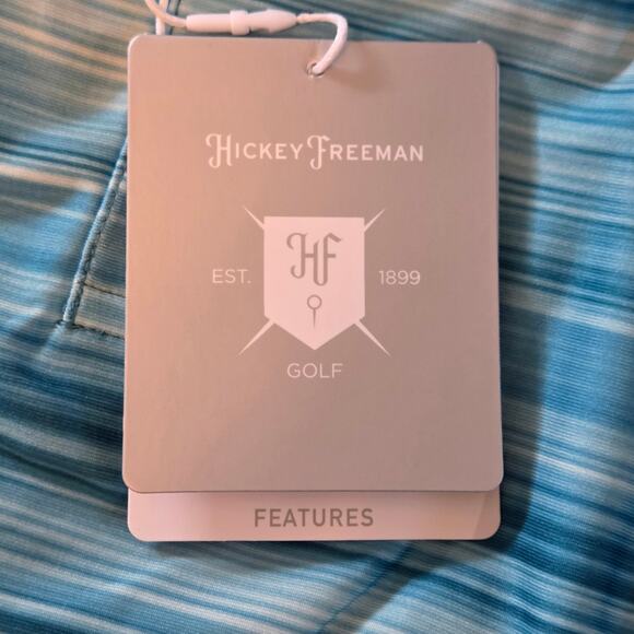 Hickey Freeman Golf Polo Shirt Striped Teal Turquoise NWT Size Large - Picture 12 of 12